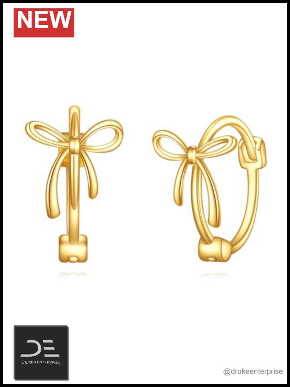 14K Solid Gold Bow Hoop Earrings Real Yellow Gold Daisy Huggie Stud for Women